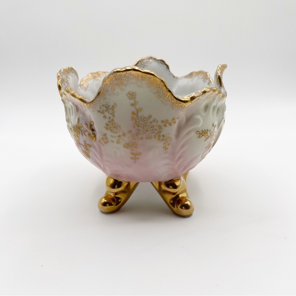 Gold Trimmed Trinket Bowl Candy Bowl with Flower Accent Bowl - Picture 2 of 11